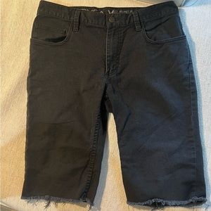 RVCA Black Distressed Hem Long Denim Skate Shorts